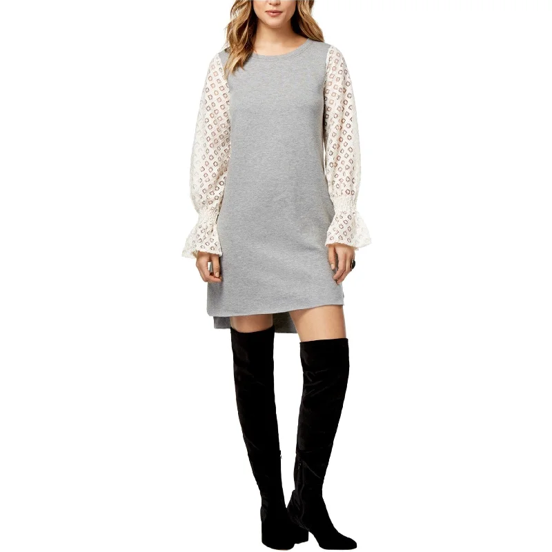 lace-up dresses for women -Kensie Womens Lace Sleeve Shift Dress, Grey, X-Small