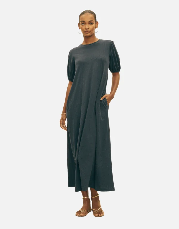 winter dresses for women -ASTRID COTTON SLUB PUFFY SLEEVE DRESS