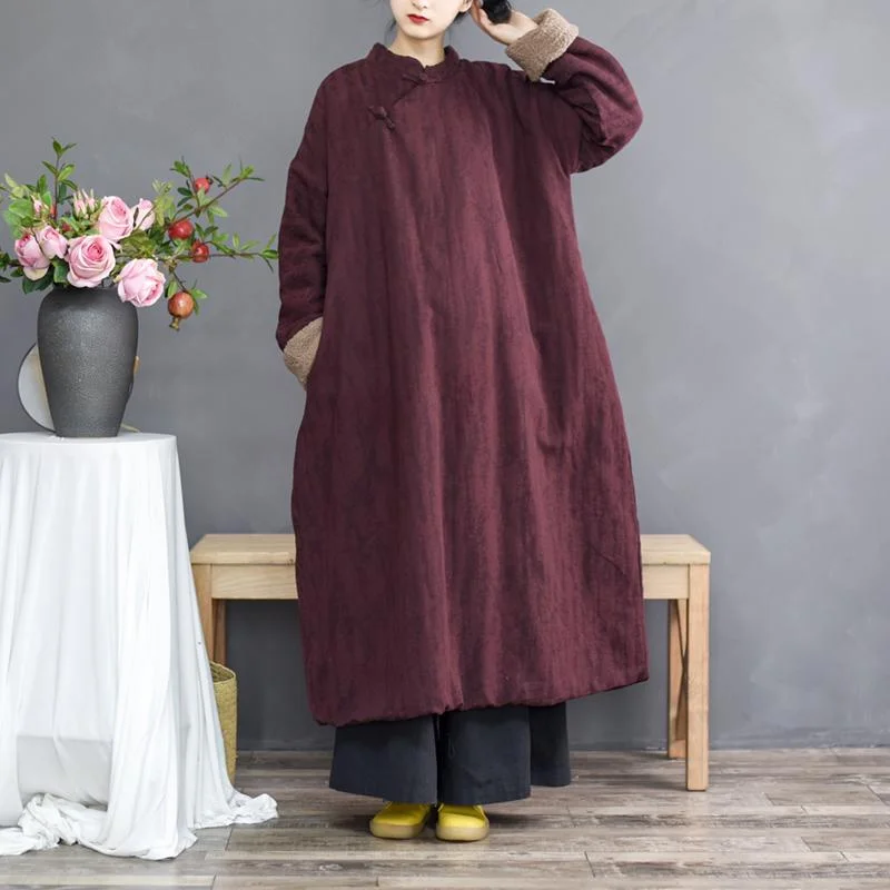 casual cotton maxi dresses for women -Lamb Wool Cotton And Linen Dress