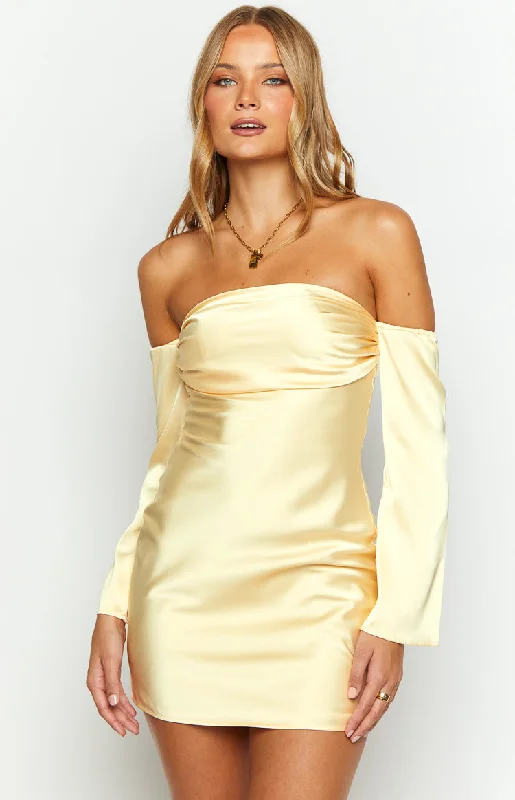 velvet dresses for women -Lita Yellow Satin Mini Dress