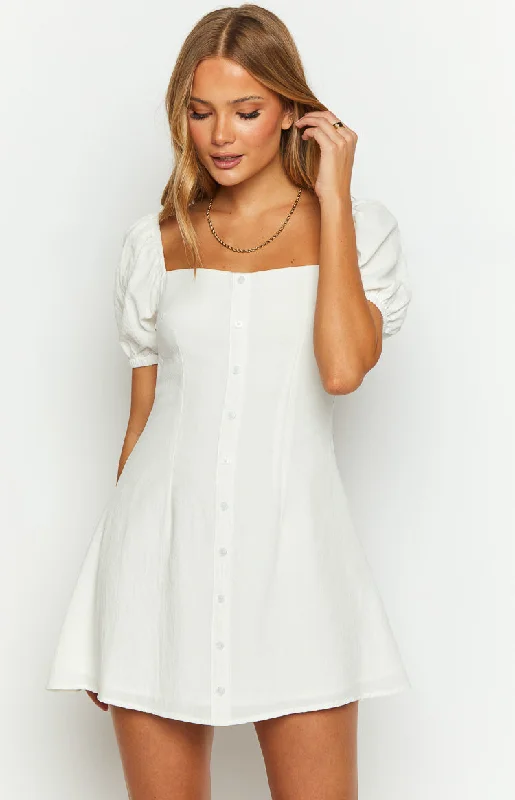 open-back dresses for women -Maysen White Cap Sleeve Mini Dress