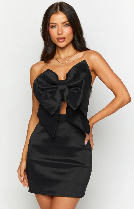 off-the-shoulder maxi dresses for women -Nadia Black Bow Mini Dress