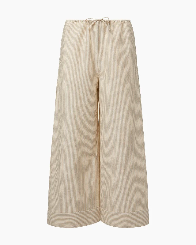 faux leather pants for women -Air Linen Wide Leg Drawstring Pant | Jute/White