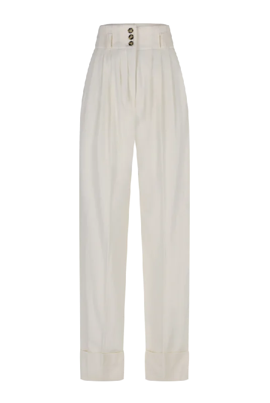 women's casual harem pants -Pleated Wool High-Waisted Pants