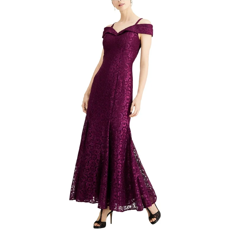 dressy long sleeve dresses for women -R & M Richards Womens Lace Gown Dress, Purple, 8