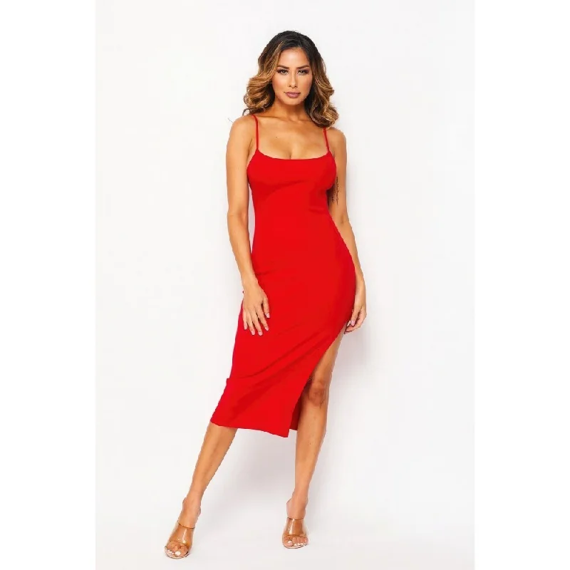 oversized dresses for women -Red Flattering Side Slit Cami Dress Perfect for Various Occasions