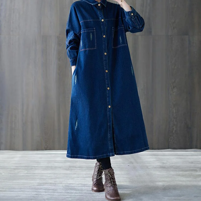 oversized dresses for women -Spring Loose Casual Denim Dress