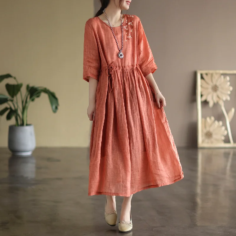 bohemian dresses for women -Spring Summer Vintage Half Sleeve Linen Loose Dress