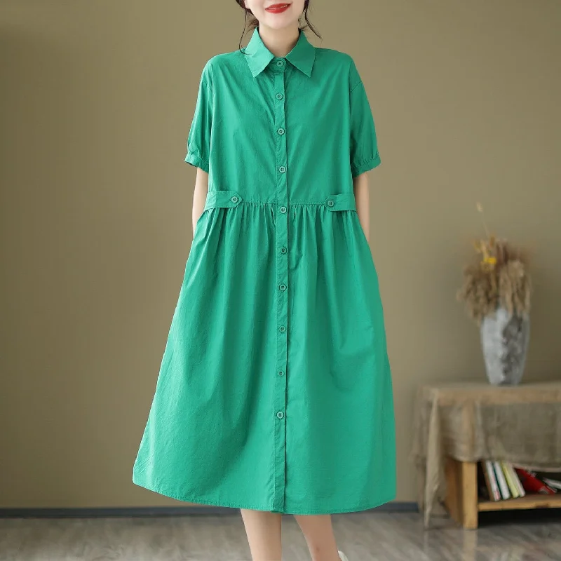 cotton dresses for women -Summer Casual Solid Loose A-Line Dress