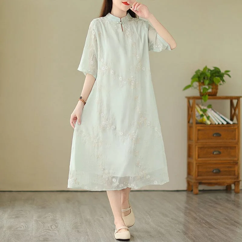 maxi dresses for women -Summer Retro Embroidery Loose Dress