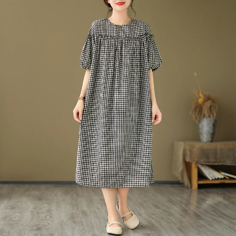 bodycon dresses for women -Summer Retro Loose Casual Plaid Dress