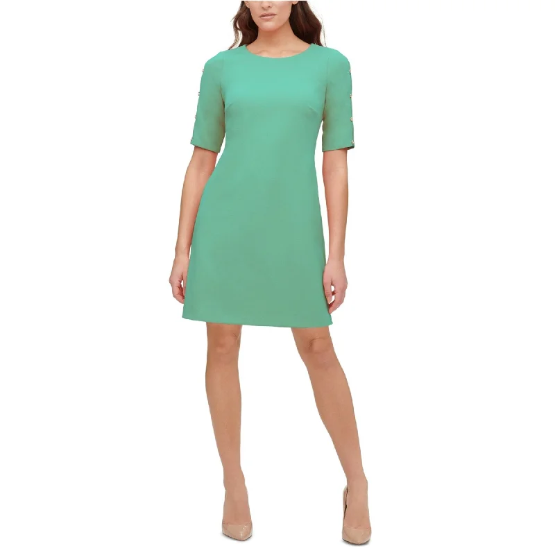 plus size dresses for women -Tommy Hilfiger Womens Button-Sleeve Scuba Dress, Green, 2