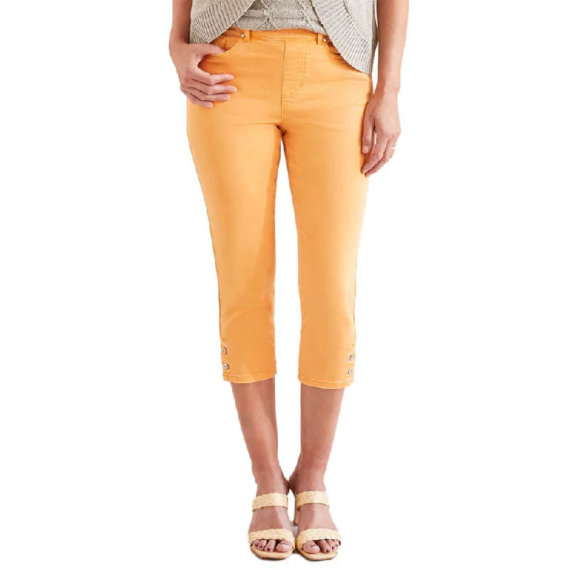 stretchy work pants for women -Tribal 22-Inch 5 Pocket Pull On Capri With Hem Vent - Apricot Tan