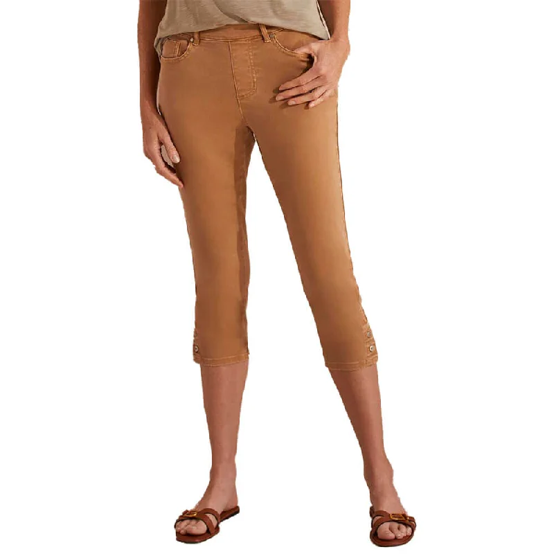 women's bootcut corduroy pants -Tribal 22-Inch 5 Pocket Pull On Capri With Hem Vent - Dune