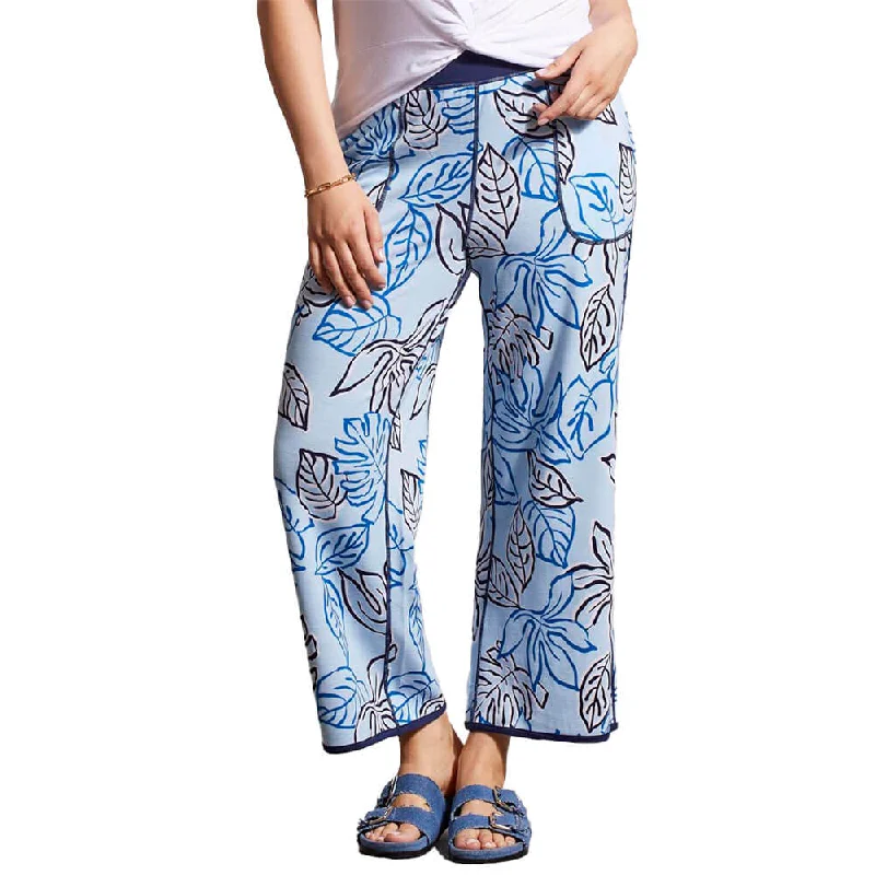 women's floral print pants -Tribal 26-Inch Reversible Crop Wide Leg Pant - Blue Cloud