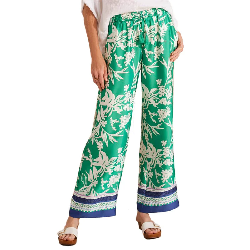 pleated fabric pants for women -Tribal 30-Inch Flowy Border Print Pant - Jade Mist