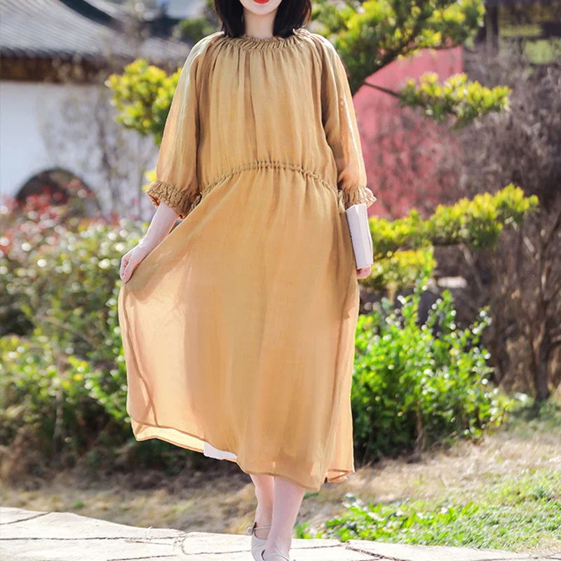 formal dresses for women -Vintage Double Layers Solid Casual Loose Linen Dress