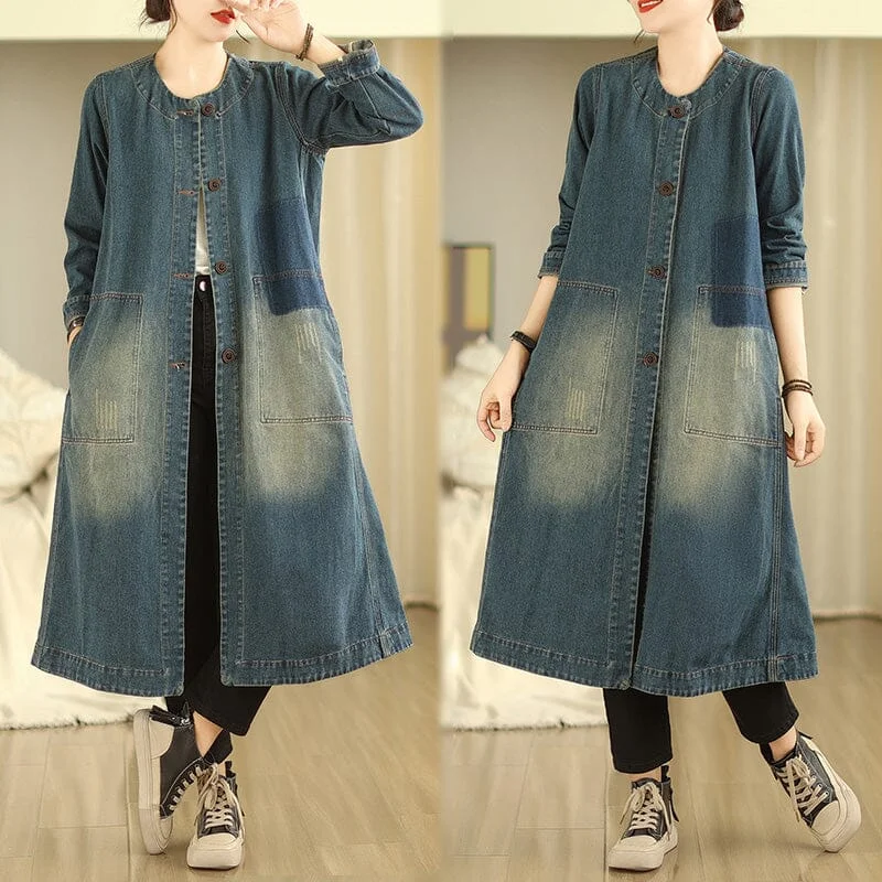 women's halter neck dresses -Women Spring Loose Casual Denim Dress