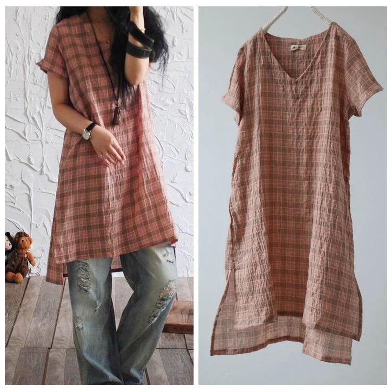 open-back dresses for women -Women Summer Loose Cotton Linen Dress